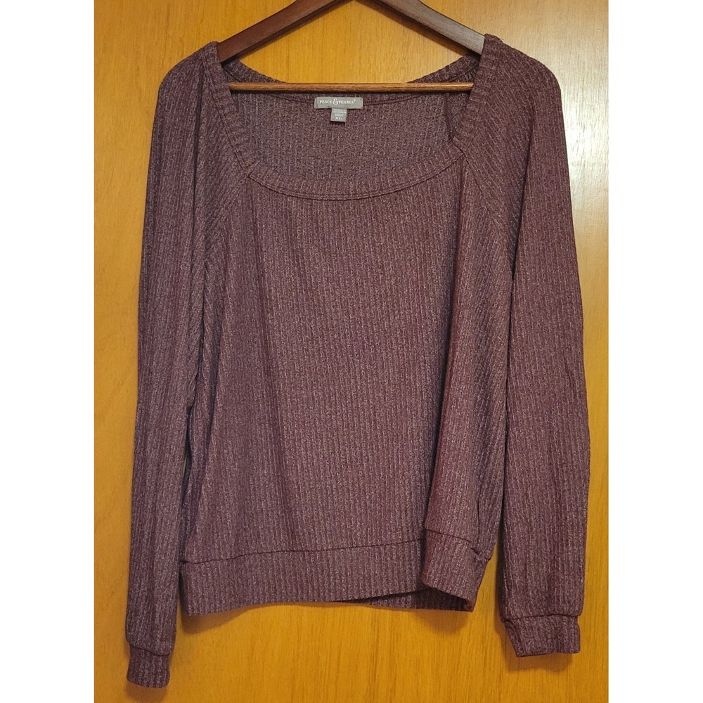 Peace & Pearls Purple Ribbed Knit Pullover Sweater Stretch XL